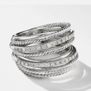 Elegant Twisted & Pavé Silver Stackable Ring